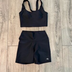 ALO Yoga Black Crop Top and Shorts Set
